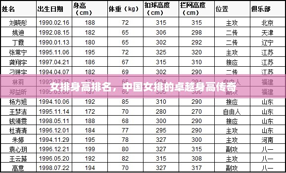 女排身高排名，中国女排的卓越身高传奇，中国女排卓越身高传奇，盘点世界女排身高排名